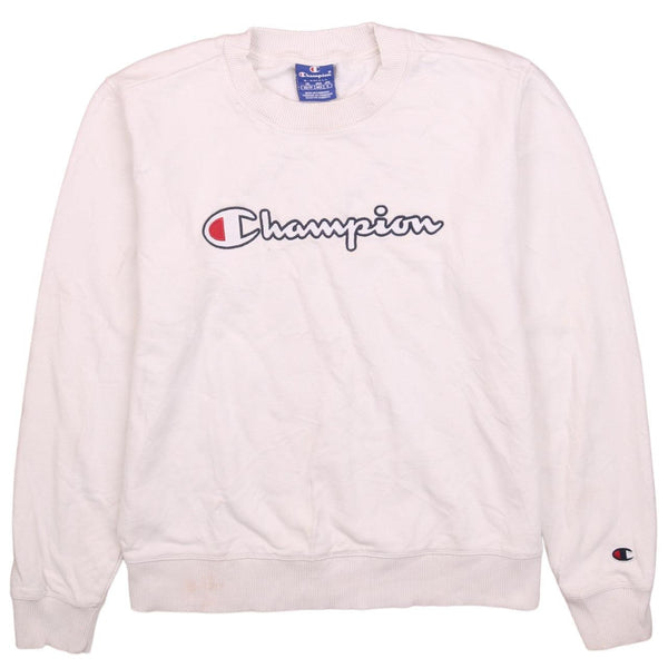 Champion 90's Vintage Spellout Crew Neck Sweatshirt XS White Cotton