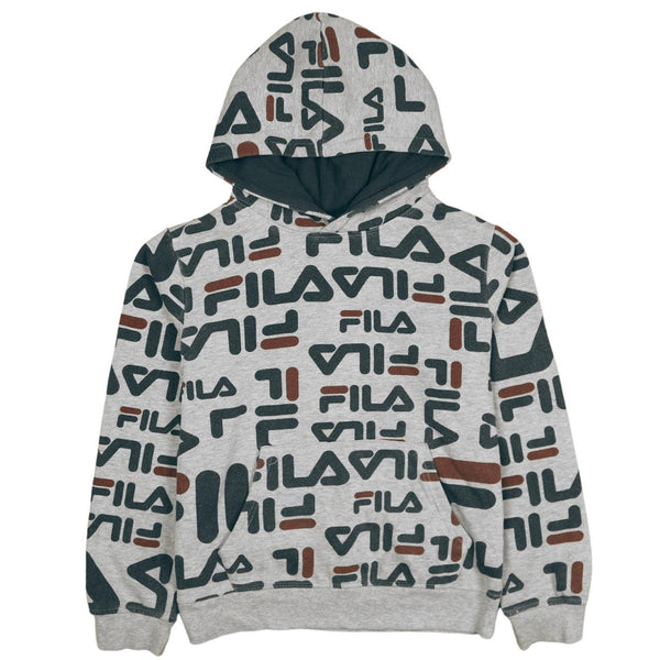 Fila 90's Drawstring Pockets Pullover Hoodie Large Grey