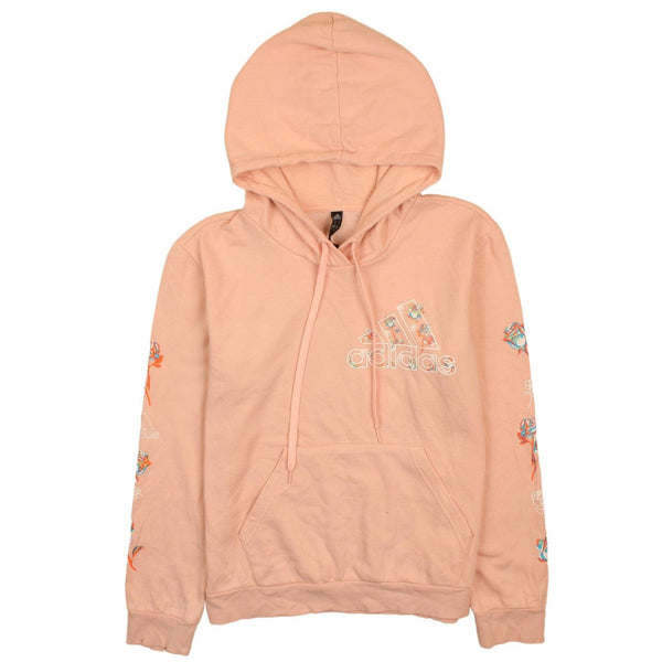 Adidas 90's Women's Pink Drawstring Pockets Pullover Hoodie, Medium