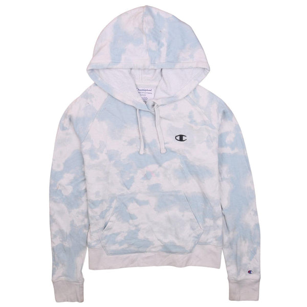 Champion 90s Blue Tie Dye Drawstring Pullover Hoodie Small