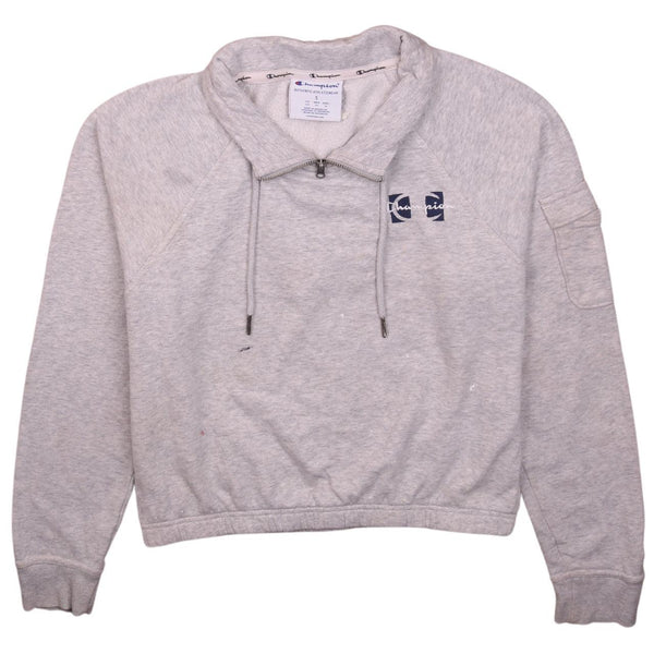 Vintage 90s Champion Women's Small Grey Crop Quarter Zip Sweatshirt