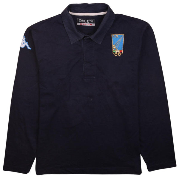 Kappa 90's Long Sleeves Quarter Button Polo Shirt Medium Navy Blue