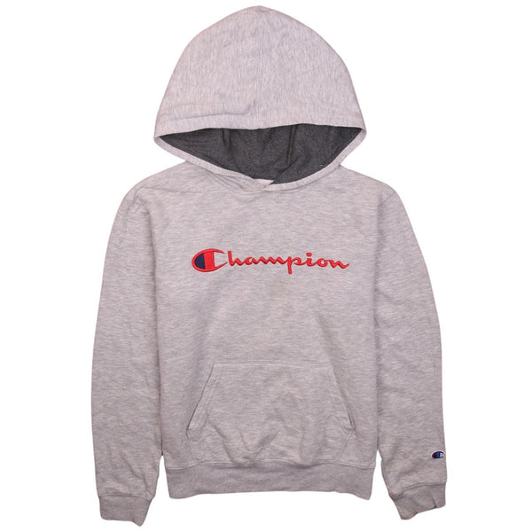 Champion Women's Vintage 90's Spellout Logo Pullover Hoodie Large Grey