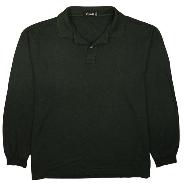Fila 90's Long Sleeves Quater Button Polo Shirt Large Green