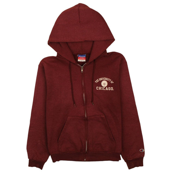 Champion 90's Drawstring Pockets Full Zip Up Hoodie Small Burgundy Red