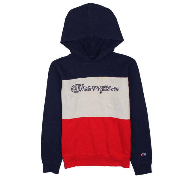 Vintage Champion 90s Women's XL Navy Blue Spellout Hoodie Sweatshirt