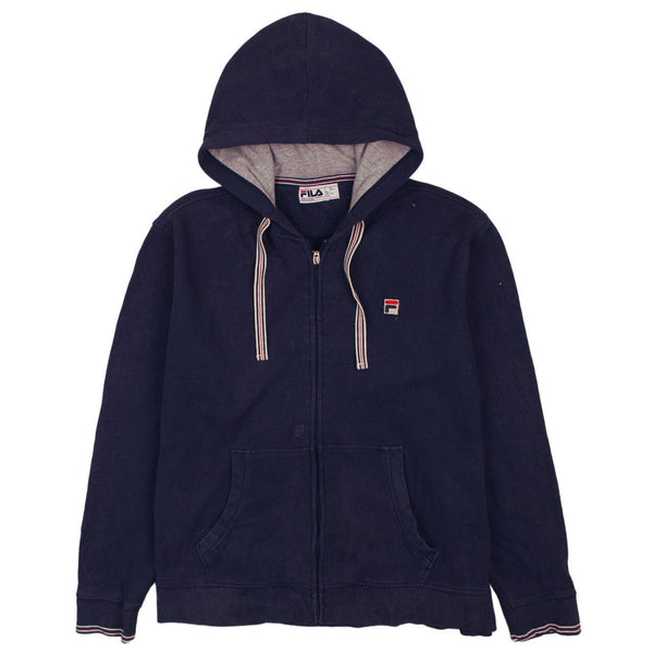 Fila 90's Drawstring Pockets Full Zip Up Hoodie Large Navy Blue