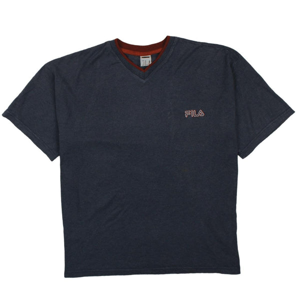 Vintage Fila 90's Navy Blue Short Sleeves V Neck T-Shirt XL