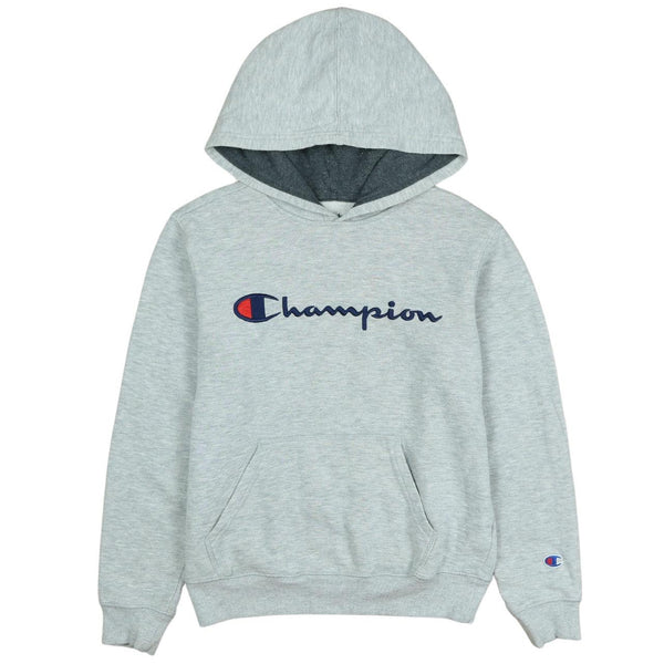 Champion 1990s Vintage Spellout Pullover Hoodie Medium Grey