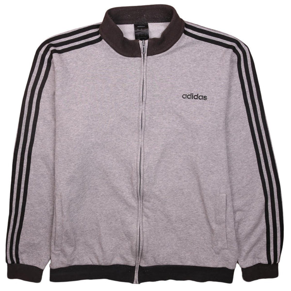 Adidas Vintage 90's Grey Striped Sleeve XL Zip Up Sweatshirt