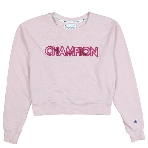 Vintage Champion 90s Pink Spellout Sweatshirt - Women's XS Crew Neck