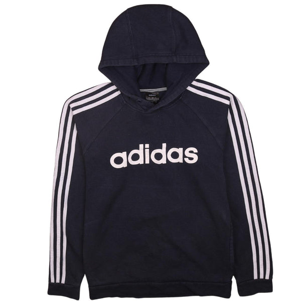 Adidas 90's Striped Sleeves Spellout Hoodie Small Navy Blue