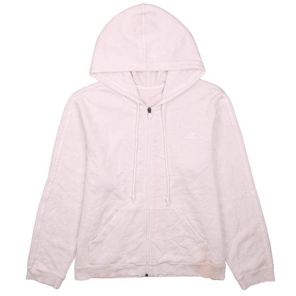 Adidas 90s White Full Zip Hoodie Large Drawstring Pockets Retro
