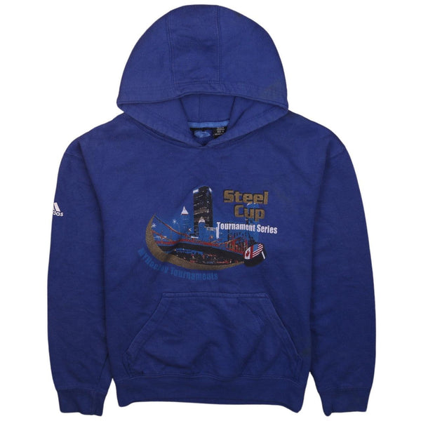 Adidas Blue 90's Steel Cup Tournament Hoodie Large Vintage Fit