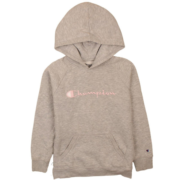 Champion 90's Vintage Spellout Hoodie Large Grey Pullover Sweatshirt