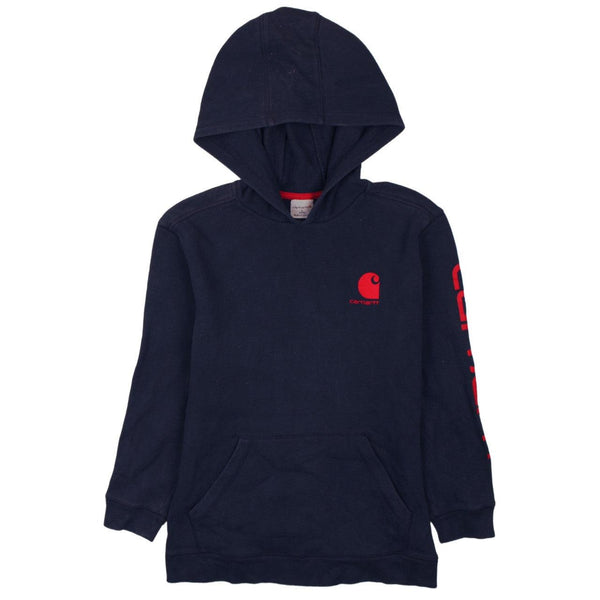 Vintage Carhartt 90's Large Navy Blue Hoodie with Drawstring Pockets