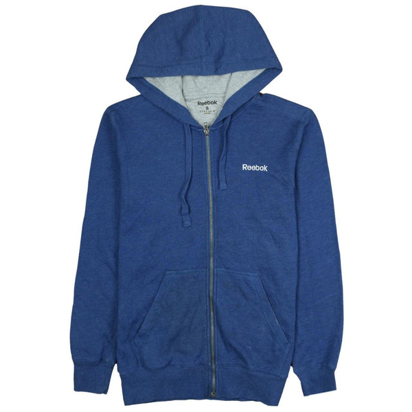 Reebok 90's Drawstring Pockets Full Zip Up Hoodie Small Navy Blue