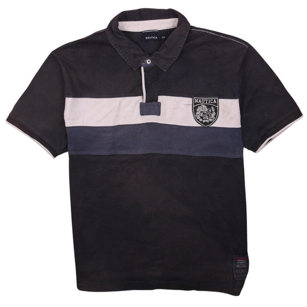 Nautica 90's Short Sleeves Quarter Button Polo Shirt XXLarge (2XL) Navy Blue
