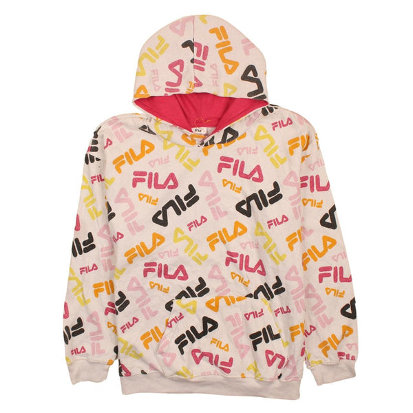 Fila 90's Drawstring Pockets Pullover Hoodie Large White