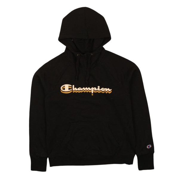Champion 90's Vintage Spellout Black Hoodie XSmall Retro Pullover