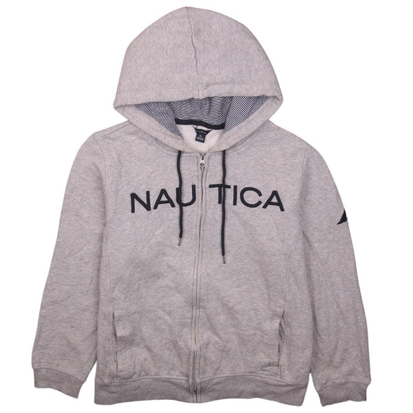 Nautica 90's Vintage Grey XLarge Spellout Hoodie Full Zip
