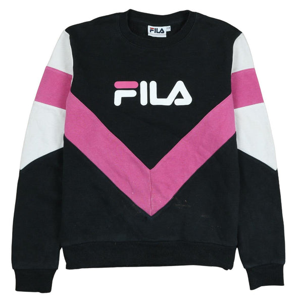 Fila Vintage 90s Black Spellout Crew Neck Sweatshirt XS Women's
