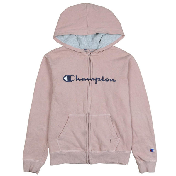 Champion 90's Women's Large Pink Spellout Full Zip Hoodie