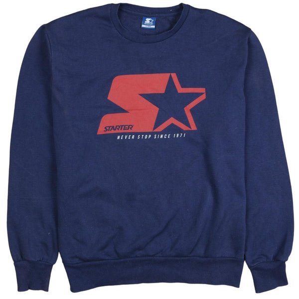 Vintage 90's Starter Navy Blue Spellout Crew Neck Sweatshirt XL