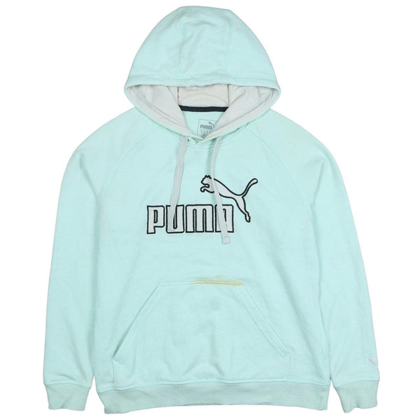Puma 1990s Blue Spellout Hoodie, Women's Medium, Vintage Pullover