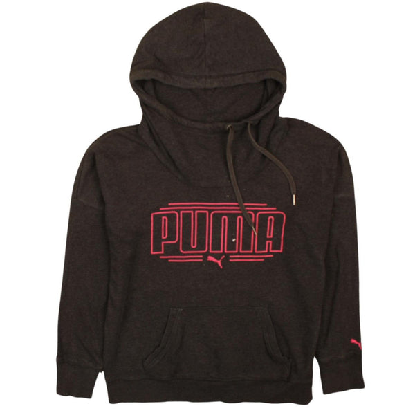 Puma 90's Vintage Spellout Hoodie Large Grey Retro Pullover Sweatshirt