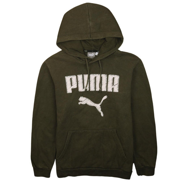 Puma Men's 90s Vintage Green Spellout Pullover Hoodie Small