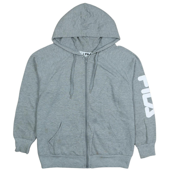 Fila 90's Drawstring Pockets Full Zip Up Hoodie XLarge Grey