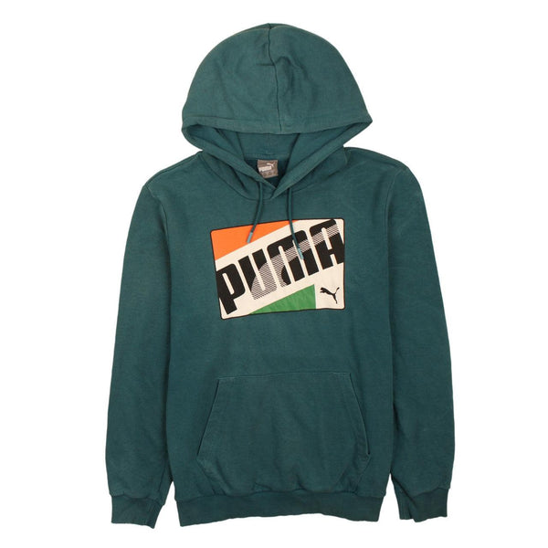 Puma 90's Vintage Spellout Hoodie Small Turquoise Blue Green Pullover