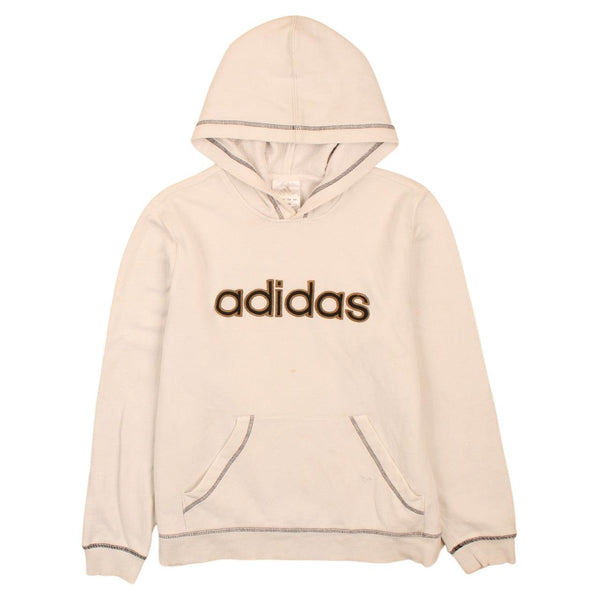 Adidas 90s Beige Cream Spellout Hoodie Women's Large Vintage Rare