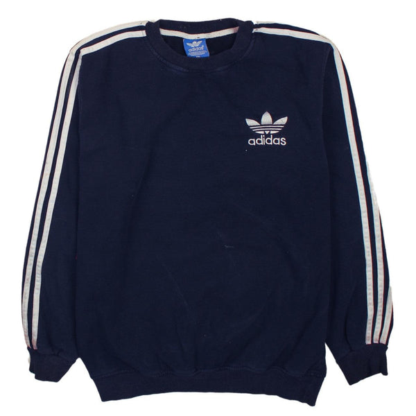 Adidas 90's Navy Blue XXL Sweatshirt Striped Sleeves Crew Neck Top