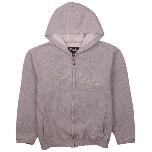 Fila 90's Vintage Women's Large Grey Spellout Zip Hoodie Sweatshirt