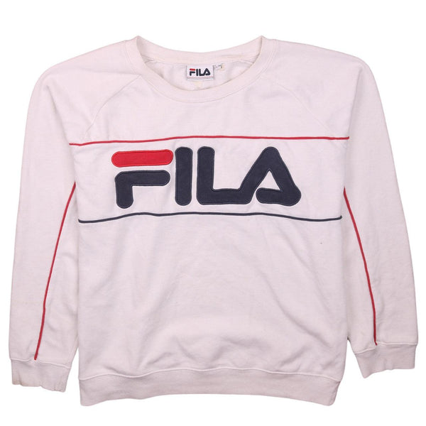 Fila 90s Vintage Spellout Crew Neck White Sweatshirt Large Women's