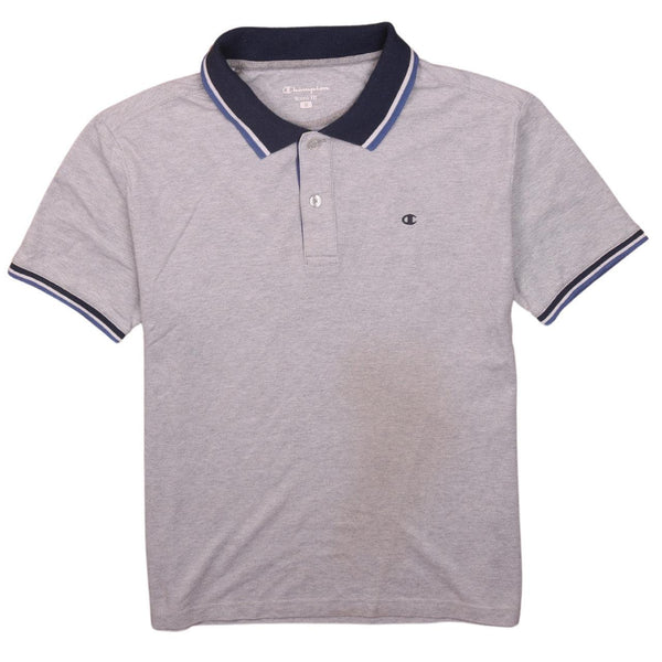 Vintage Champion 90's Grey Polo Shirt Medium | Quarter Button Short Sleeve