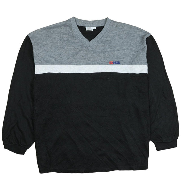 Diesel 90's Heavyweight V Neck Sweatshirt XLarge Black