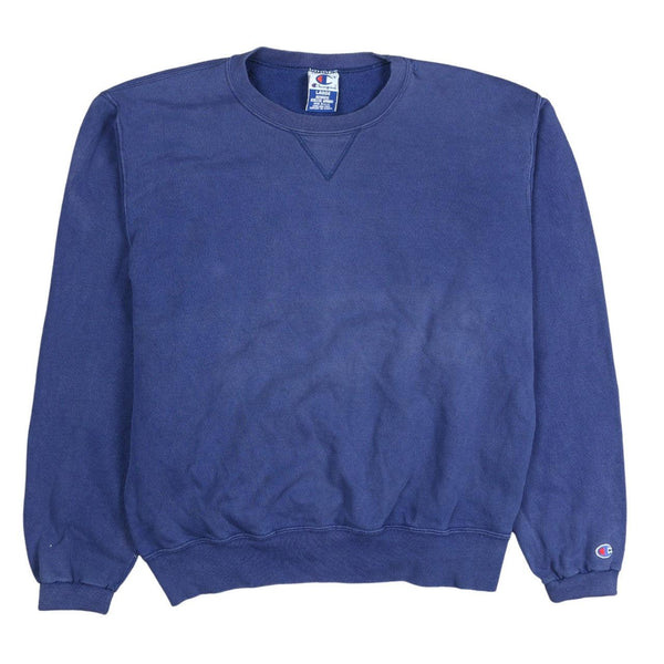 Champion 90's Plain Crew Neck Sweatshirt Large Blue