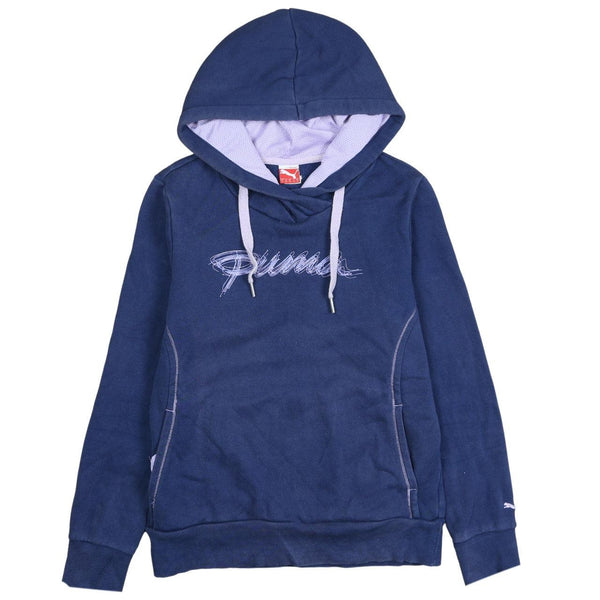 Puma 90's Vintage Spellout Pullover Hoodie Navy Women's Large