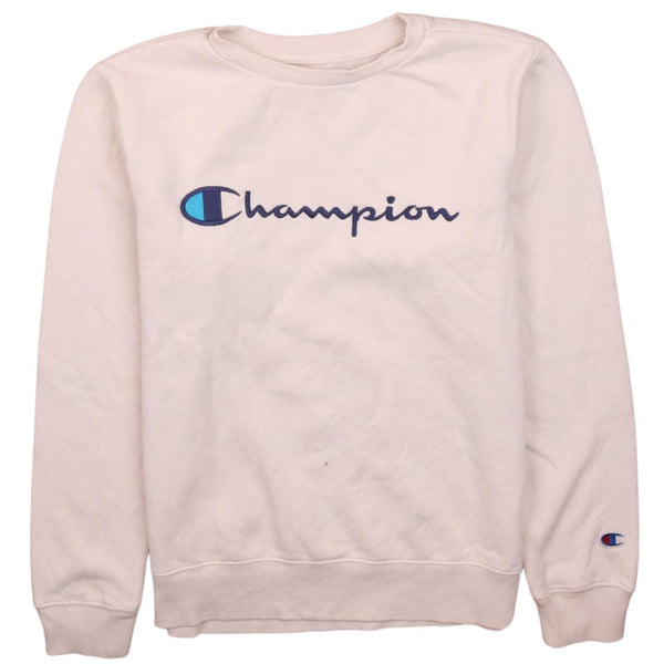 Vintage 90's Champion Spellout Crew Neck Sweatshirt Beige Large