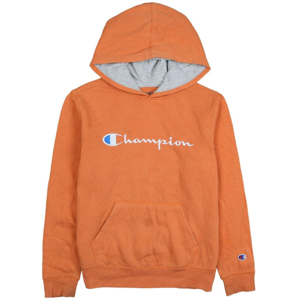 Champion 90's Vintage Spellout Pullover Hoodie Large Orange Unisex