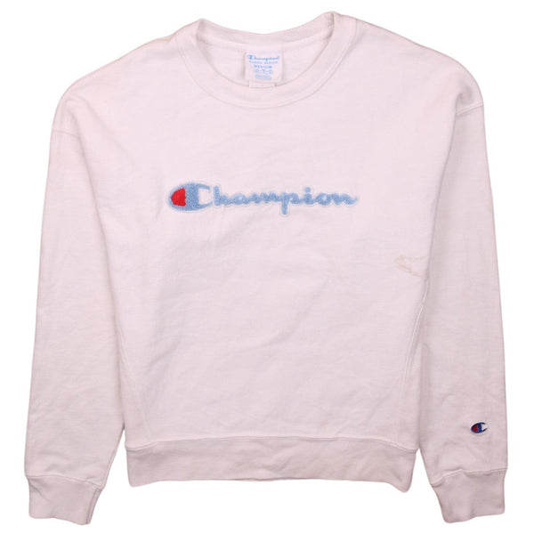 Vintage Champion 90's White Crew Neck Spellout Sweatshirt Medium