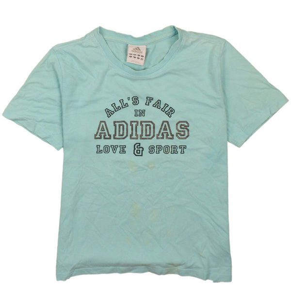 Adidas Women's 90's Blue Spellout T-Shirt Medium Short Sleeves