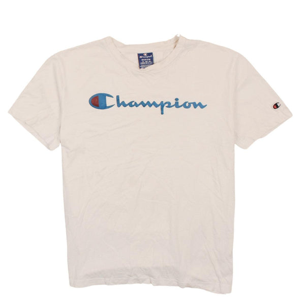 Champion 90's White Spellout Short Sleeve Men's T-Shirt Medium