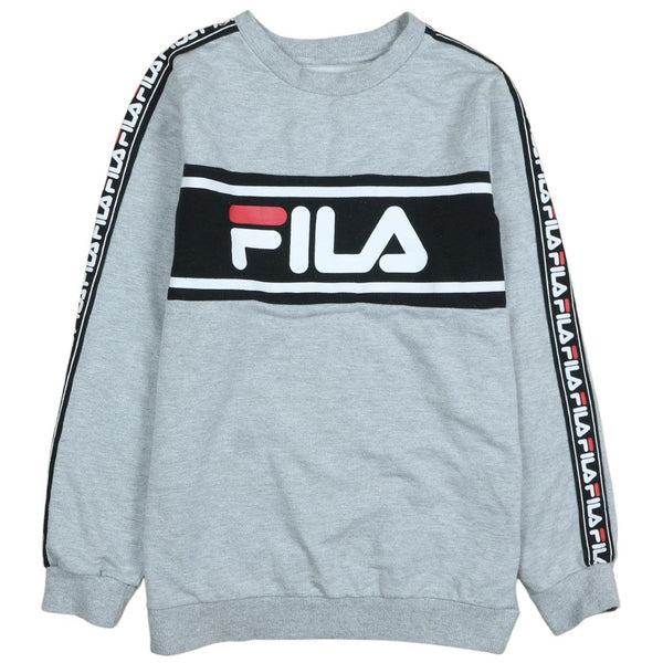 Vintage 90's Fila Spellout Grey Crew Neck Sweatshirt Medium Unisex