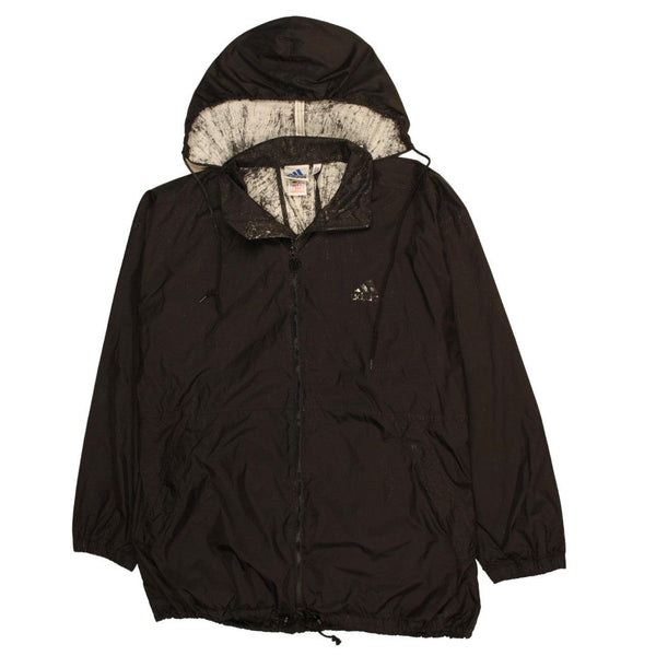 Adidas Vintage 90's Black Hooded XLarge Windbreaker Jacket Full Zip