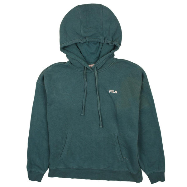 Fila 90's Drawstring Pockets Pullover Hoodie Large Turquoise Blue Green