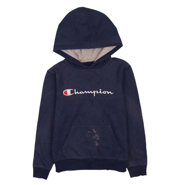 Champion 90's Spellout Pullover Women's Large Navy Hoodie Vintage